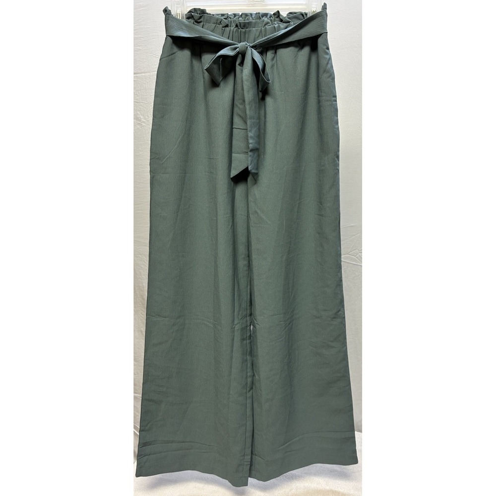 NiMin Clothing Co Womens Size M Teal Paperbag Wide Leg Pants Tie Belt NWT